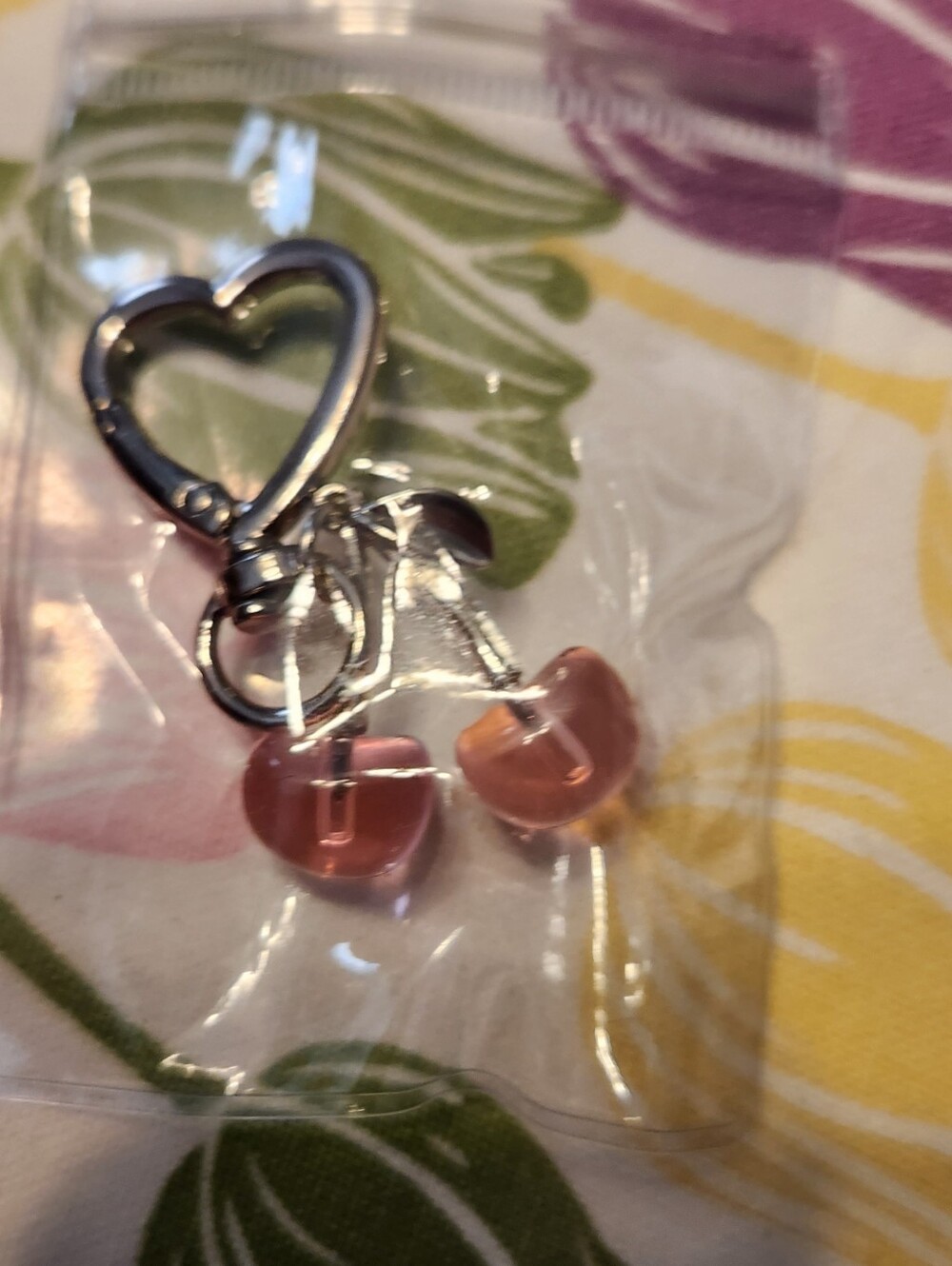 Heart Key ring Cherry Charm Keychain - Pink